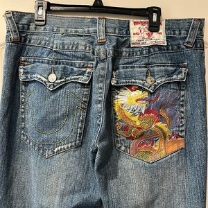 True Religion Joey Embroidered Dragon Denim Jeans 38”x32” Made in USA